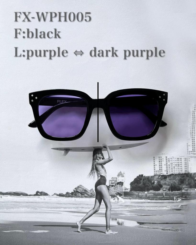 [Flex] Photochromic and polarized lenses Square Wide 2 Sunglasses (black, purpledark purple) Brand Women's Men's Popular Stylish Fashion Glasses UV