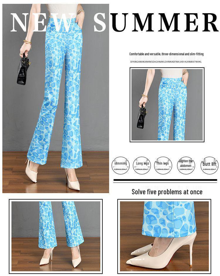 Elastic Waist Women's Plaid Micro Flare Pants - Summer Versatile 2025 Slimming Bodycon Stretchy Fashion.