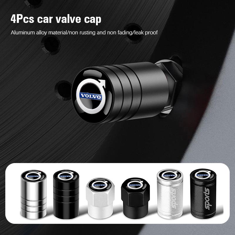 For Volvo 4Pcs Aluminum Alloy Car Tire Air Valve Stems Caps For Volvo Xc60 Xc90 V40 V60 S60 V50 V90 S80 C40 XC40 V70 XC70 C30 EX KM7