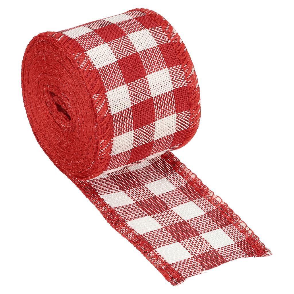 Polyester Gingham Ribbon Wired Edge Ribbon for Christmas Decoration Wrapping 2 Inch Wide 6.56 Yards
