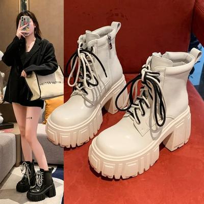 Chunky Boots Platform White Ankle Boots Women Shoes  Winter Pu Leather Booties Mujer Punk Thick Bottom Motorcycle Boots