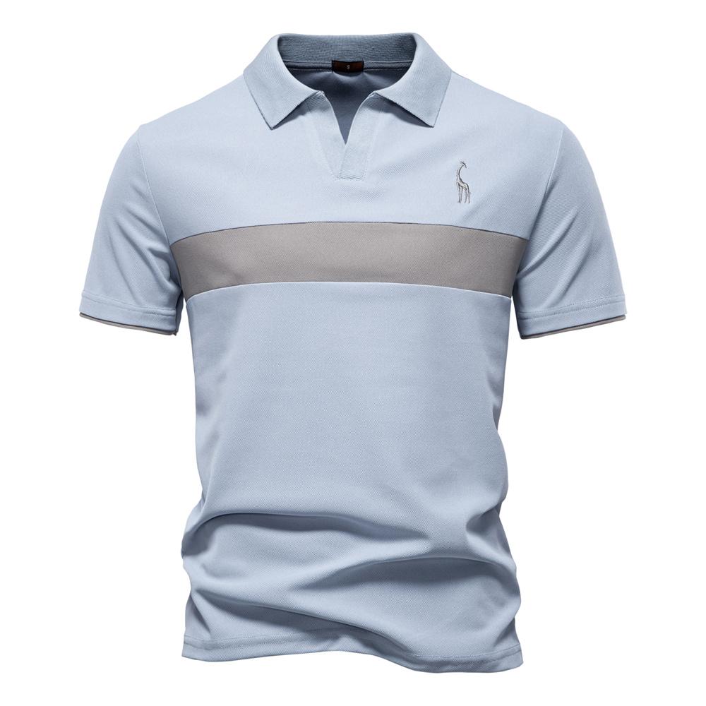 Men's V-Neck Striped Polo Shirt Breathable Slim Fit Polo Shirts for Men Lightweight Casual Athletic Polo