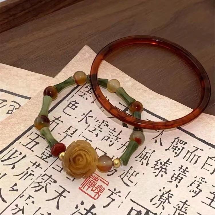 Luxurious Style Retro Handmade Bamboo Beaded Bracelet For Women Classic Chic Jewelry Resin
