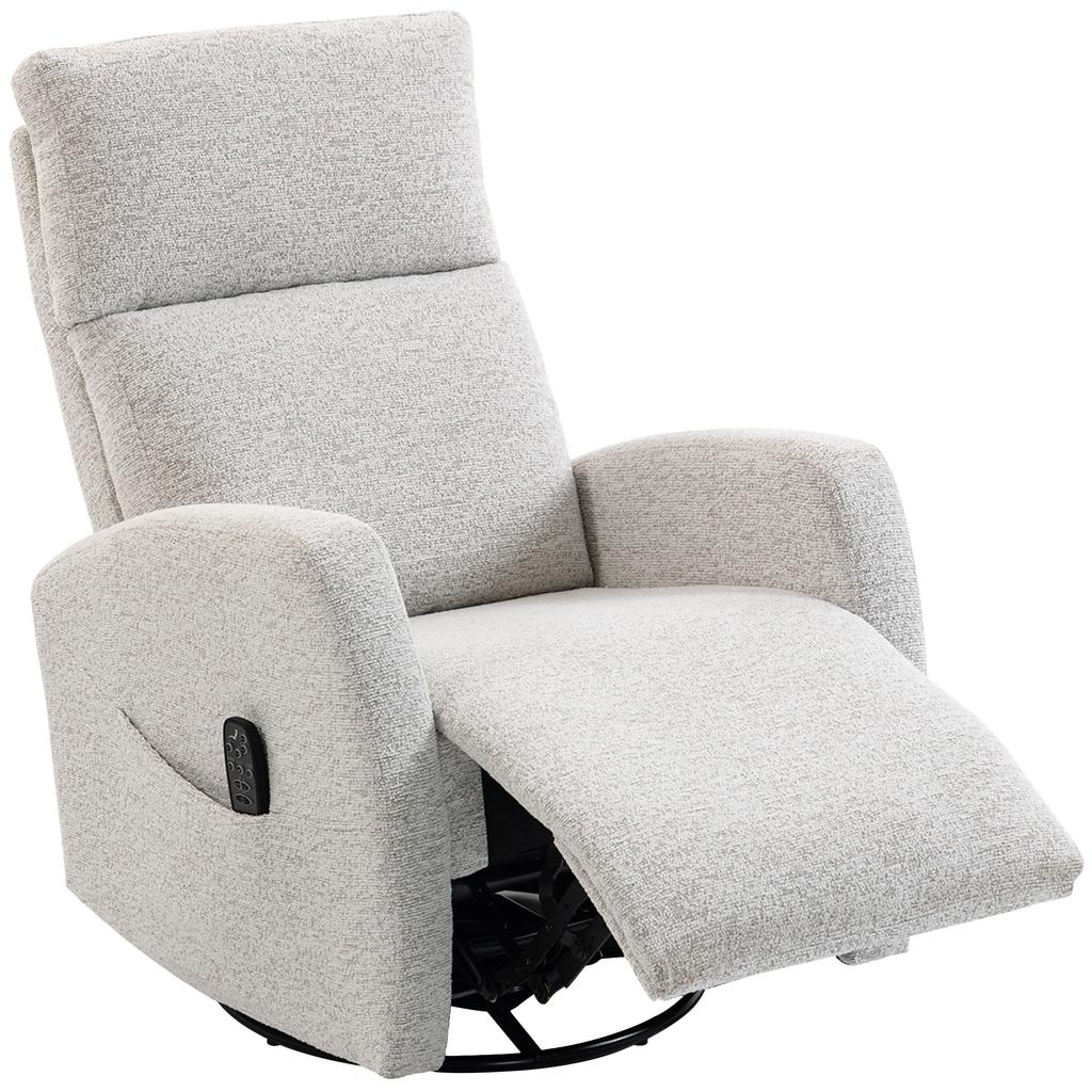 Reclining Massage and Heating Chair, Chenille, 360 Swivel, Cream