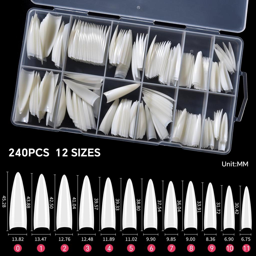 240PCS/Box False Nail Tips Square Straight Extra Long Half Cover Nails Clear/Natural Acrylic Fake Nails Extension Manicure Salon