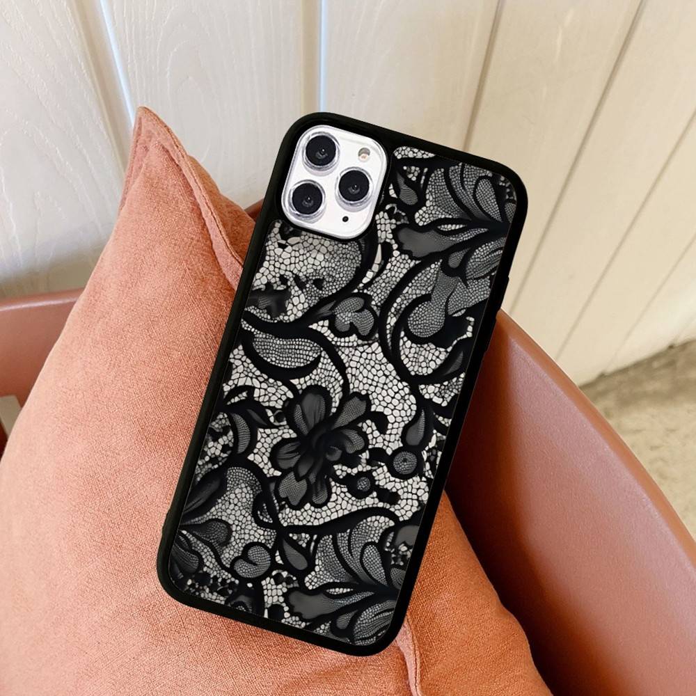 Lace Pattern For IPhone 11 12 13 14 15 16 17 Pro Max Plus TPU+PC Shockproof Back Phone Cases