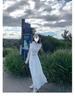 Gray Striped Knit Dress Set for Women: 2025 Autumn Korean Style Long Dress