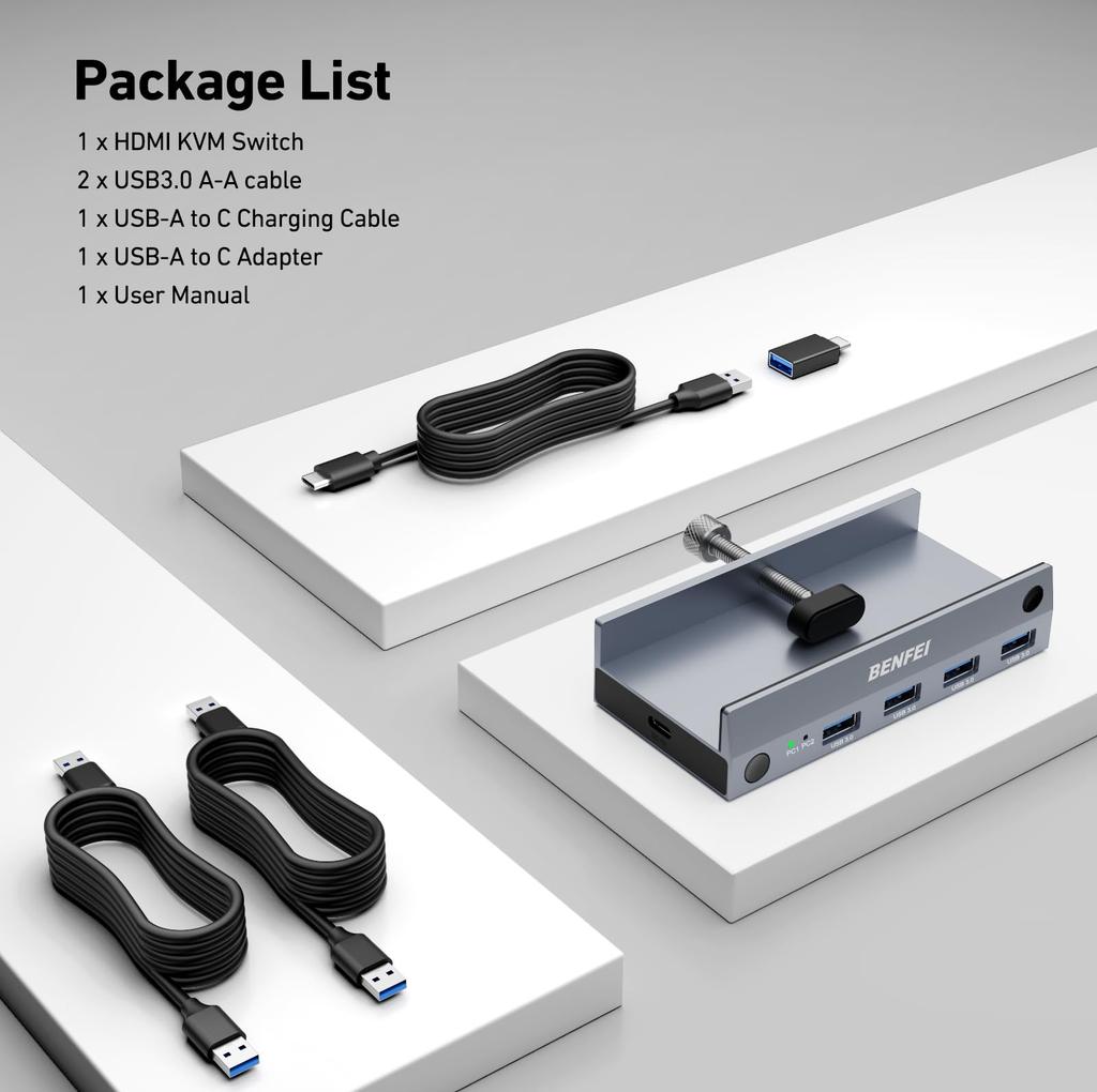 BENFEI HDMI KVM Switch (8K@60Hz/4K@240Hz) USB Switch with 4 USB 3.0 Ports, for 2 Computers, Shared Monitor, Keyboard, and Mouse. Easy Connection with