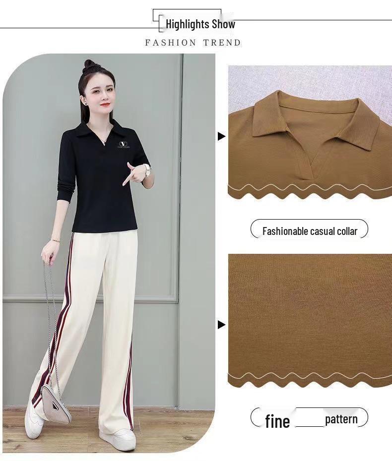 Cross-Border Women's Plus Size Long-Sleeve Polo T-Shirt – Spring, Autumn, and Winter Fashion for Middle-Aged.
