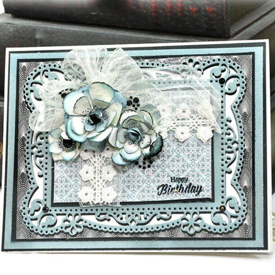 Fustelle in metallo con cornice rettangolare a forma di fiore, fai da te, scrapbooking, biglietti, album, stencil