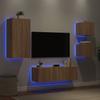 Vidaxl 4-Cz. Zestaw Ściennych Mebli Tv Z Oświetleniem Led, Dąb Sonoma