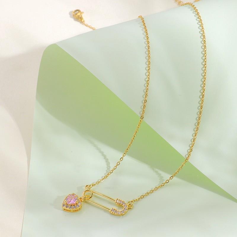 Heart Design Titanium Steel Necklace for Women - Elegant Korean Style with Full Diamond Accents
