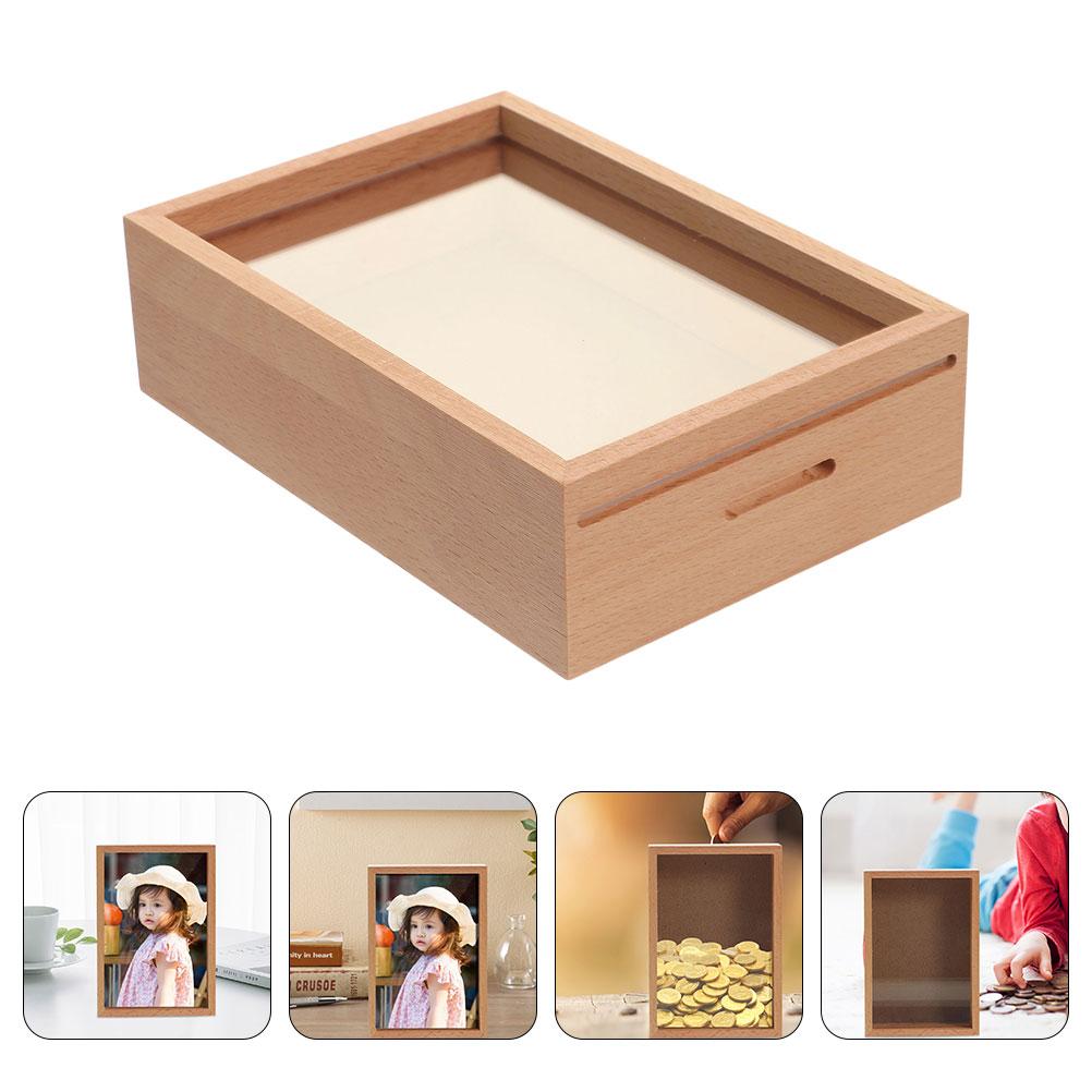 Zero Money Box Wooden Tips Clear Piggy Banks Shadow Display Case Bank Wood Frame Coin Cash Storage Container Jar Tip