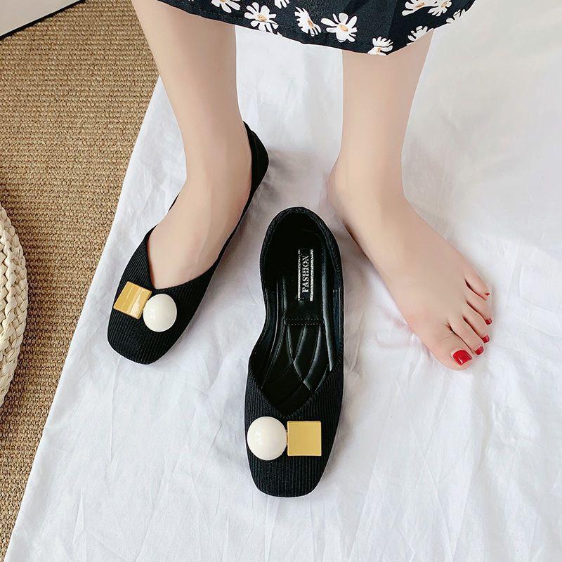Square head shallow mouth small fragrant wind gentle single shoes women spring and summer 2025 new flat bottom one pedal bean shoes ladyshoes women