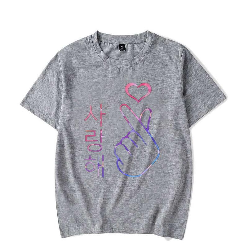 I Love You Saranghae Hand Heart Gesture Korean Pop KPop TShirt Kawaii Shirts for Women Kawaii Clothes Camisetas