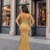 2025 V-neck Off-shoulder Sequin Bodycon Gown with Train