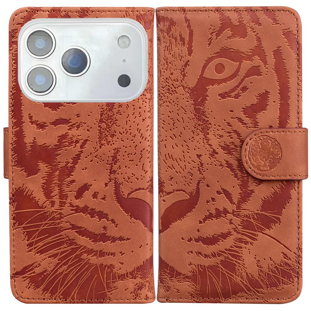 For iPhone 17 Pro Max Case Tiger Imprint Leather Wallet Phone Cover