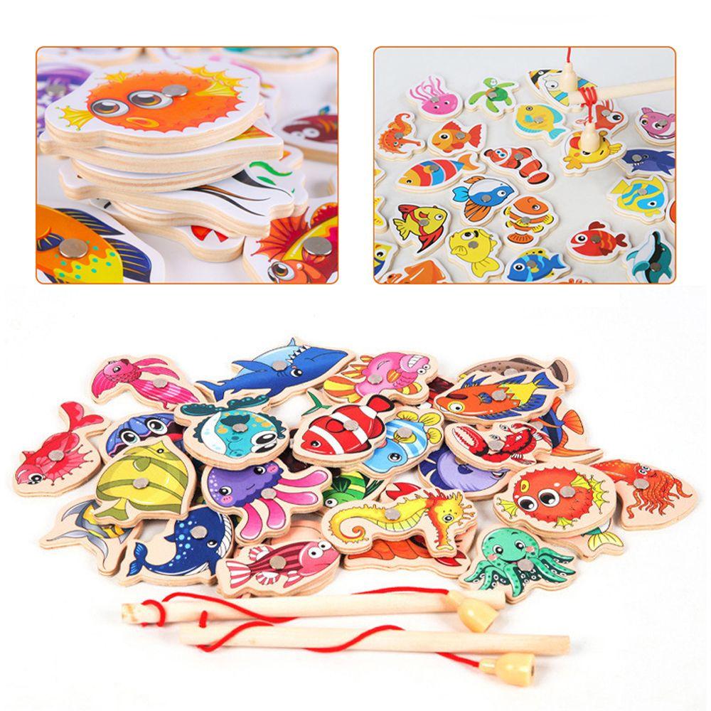 Marine Life Cognition Wooden Fshing Game Busy Board Fishing Toys Fish Rod Toys Fshing Game Toys