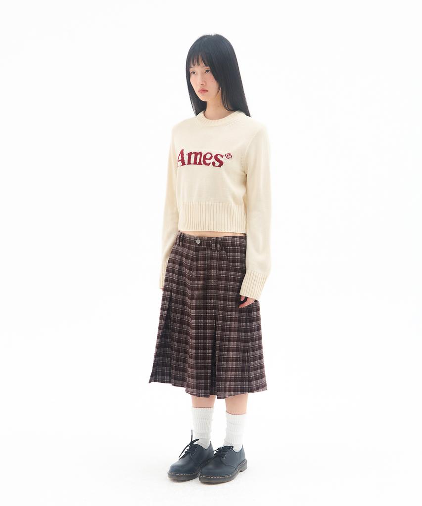 Ames Worldwide Check Pleats Midi Skirt Brown