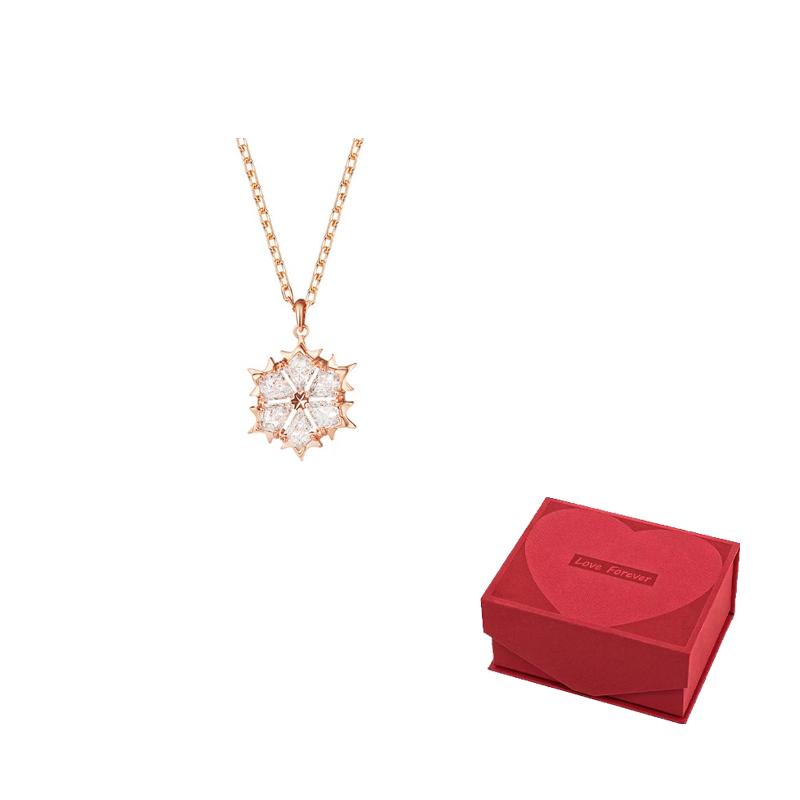 Swarovski Magic Snowflake Faux Crystal Stone Necklaces Womens Rose Gold/White