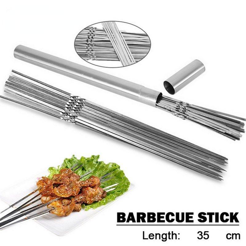 

Skewers for Grilling Storage Tube Stainless Steel Barbecue Skewer BBQ Needle Sticks Metal Flat Forks for Kitchen Camping Gadgets