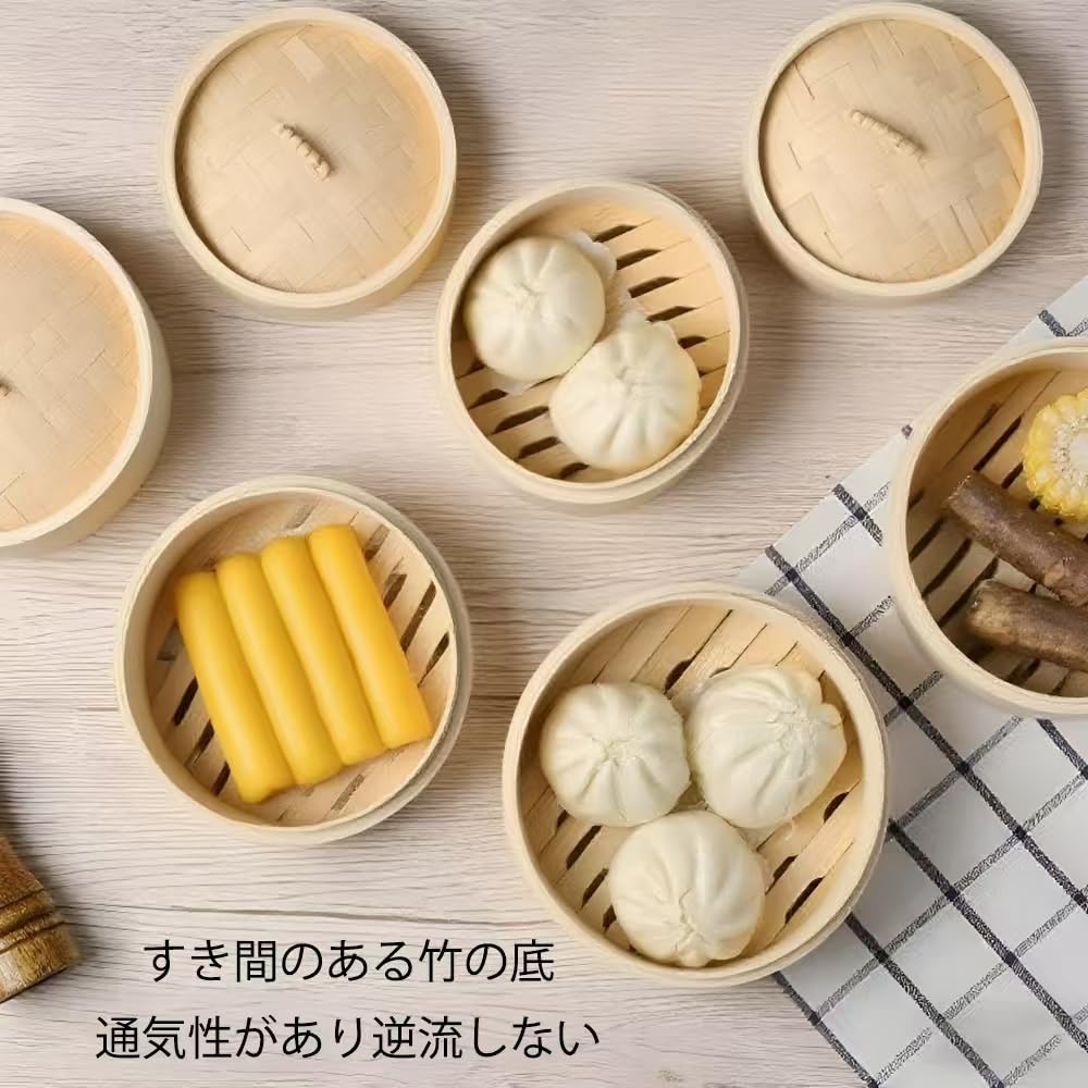Handmade Bamboo Steamer, 2-Tier Set, Includes 2 Steamers and 1 Lid, for Chinese Steamers, Includes 20 Natural Bamboo Sheets (18cm Pot Not Included)