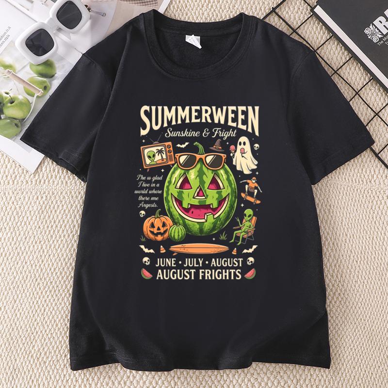Summerween Spooky Summer Tshirt Watermelon Pumpkin Season Tshirt Halloween Short Sleeve Graphic T Shirts Clothing