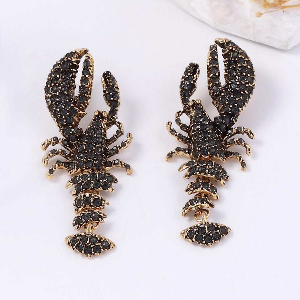 Exaggerated Personality Dark Ocean Leisure Vacation Wind Full Diamond Alloy Exaggerated Lobster Female Earrings Earrings