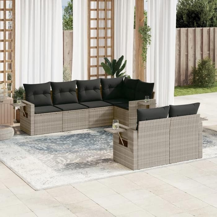 VidaXL Salon de Jardin avec Coussins 7 pcs, Canapés de Terrasse, Ensemble de Meubles de Patio, Mobilier d'Extérieur, Gris 3220411