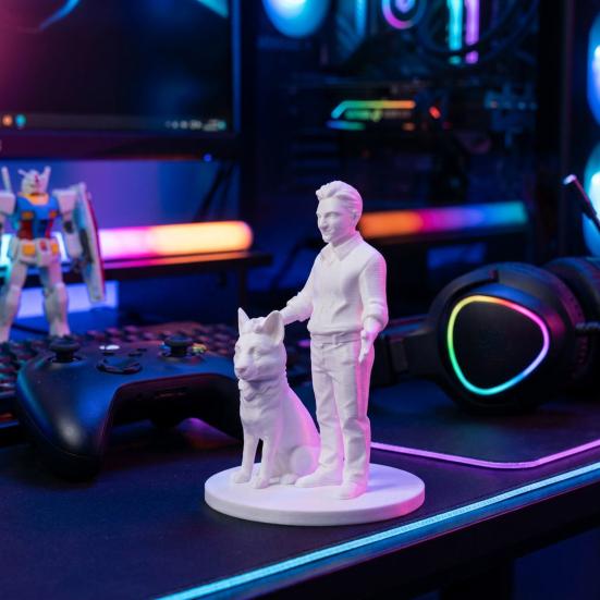 3D Printed Man with Dog Figurines, Interactive Dog Memorial Gifts for Dog Lovers, Man and Dog Statue, Minimalist Puppy & Owner Decorative Arts for