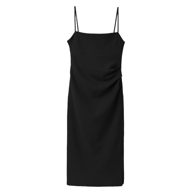 Vintage černé tílkové šaty bez zad Růžové Slim Sling šaty pro ženy Jaro Léto Krátká tenká boková sukně