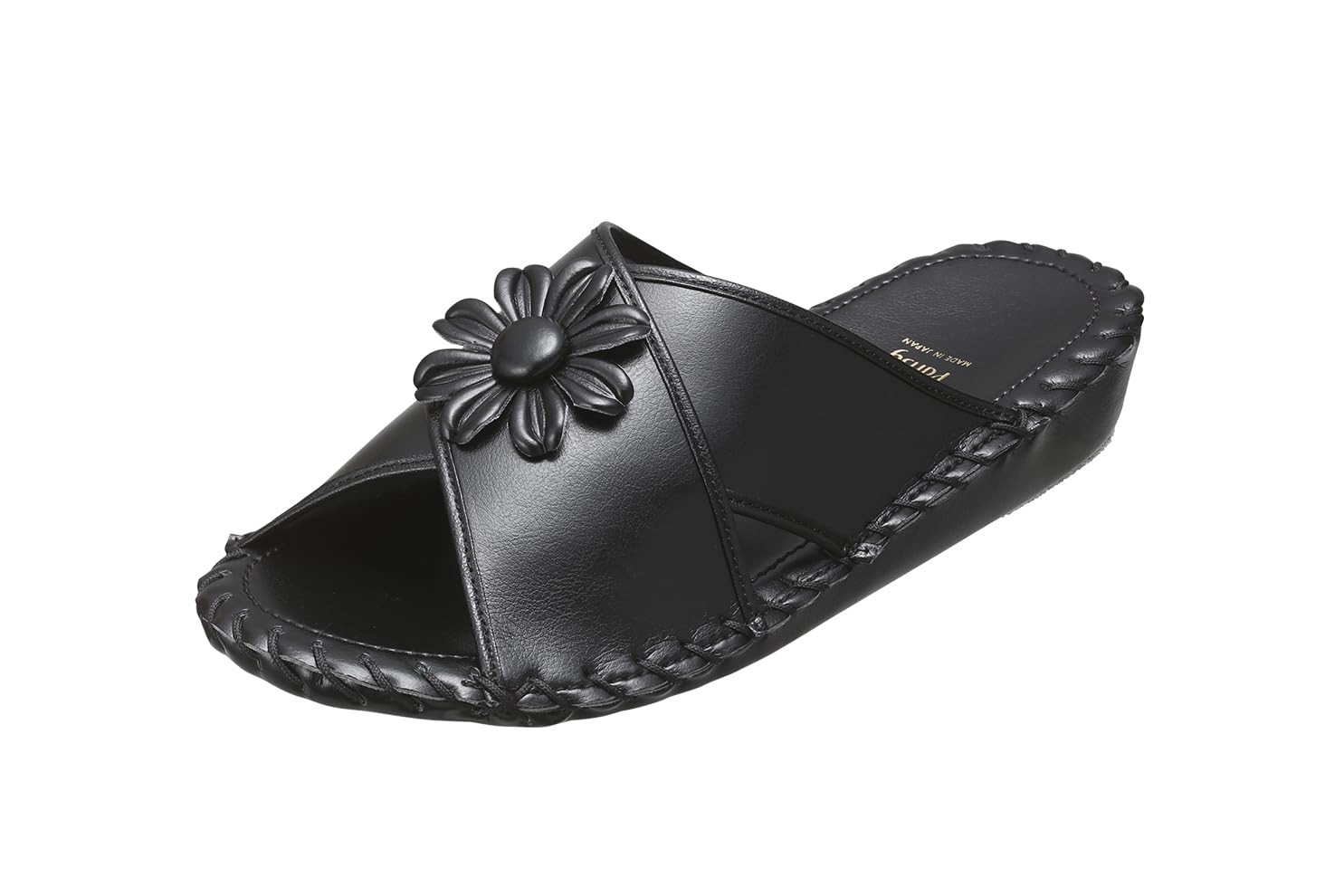 Pansy 9370J Pansy Room Shoes, Made in Japan, Women s, Hand-Knitted Footbed, Size LL, Black