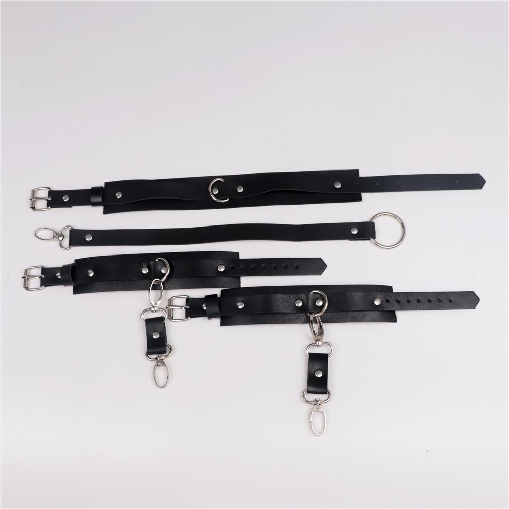Role-playing 2 PCs Adult Sex Cuff for Women Men PU Leather Handcuffs Choker Collar Couple Adult Games Flogger Restraints
