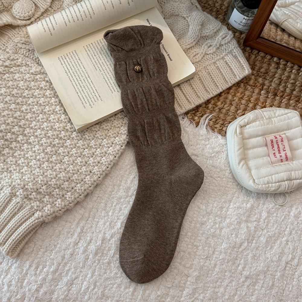 Cotton Blend Mid-calf Knit Socks Bow Button Ballet Winter Socks for Winter Warmth