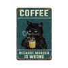 Funny Coffee Sign Retro Cat Posters Metal Tin Sign Vintage Kitchen Signs Coffee Bar Sign Cat Wall Art Poster Cats Home Decor