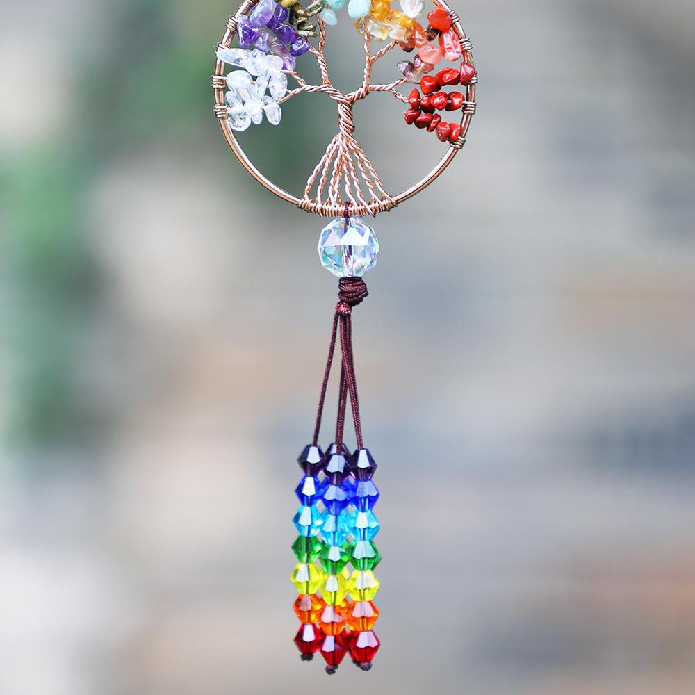 Tree of Life Dream Catcher Car Hanging Ornament Boho Rainbow Tree of Life Crystal Suncatcher Window Wall Decor Christmas GIft