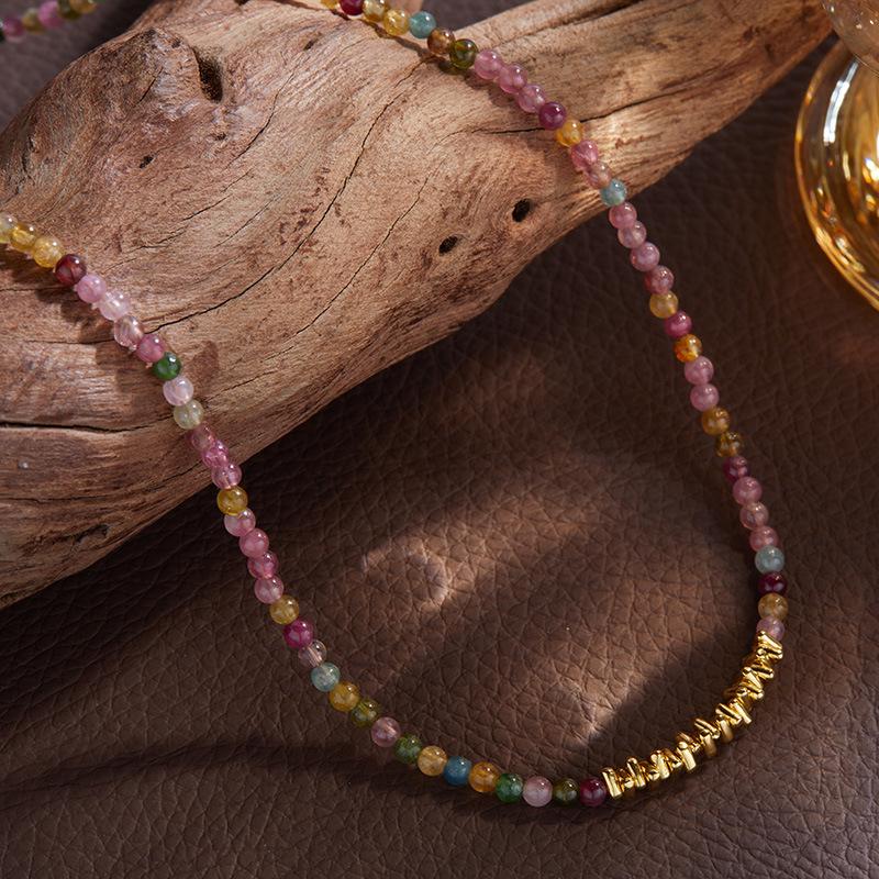 Natural Gemstone Tourmaline Bracelet Women's S925 Sterling Silver Handmade Beaded Clavicle Chain