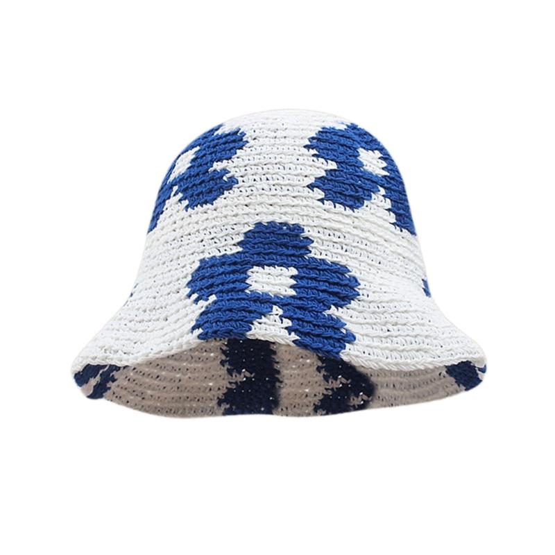 Spring Fisherman Hat for Woman Weaving Bucket Hat Crochet Flower Wide Brims Hat