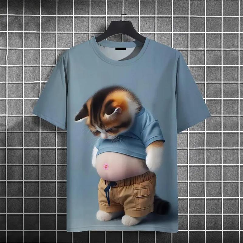 Funny Fat Cat T-Shirt Men's 3d Printed Animal T-Shirts Kids Casual Loose Short Sleeved Oversized Tops Summer Streetwear Tees