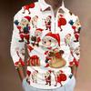 Holiday Essential! Santa Print Long Sleeve Polo Shirt, Casual Festive Top