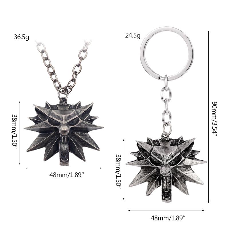 Retro Classic Fashion Pendant Witcher 3 Metal Wolf for Head Men's Animal Necklace Jewelry European American Games Jewelr