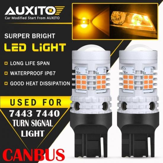 2X 7443 LED Error Free Canbus Front Turn Signal Parking Light Bulbs Amber Yellow