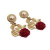 Baroque Pearl Leaf Rose Flower Earrings Temperament Stud Earrings Retro Earrings Premium Light Luxury Earrings Accessories