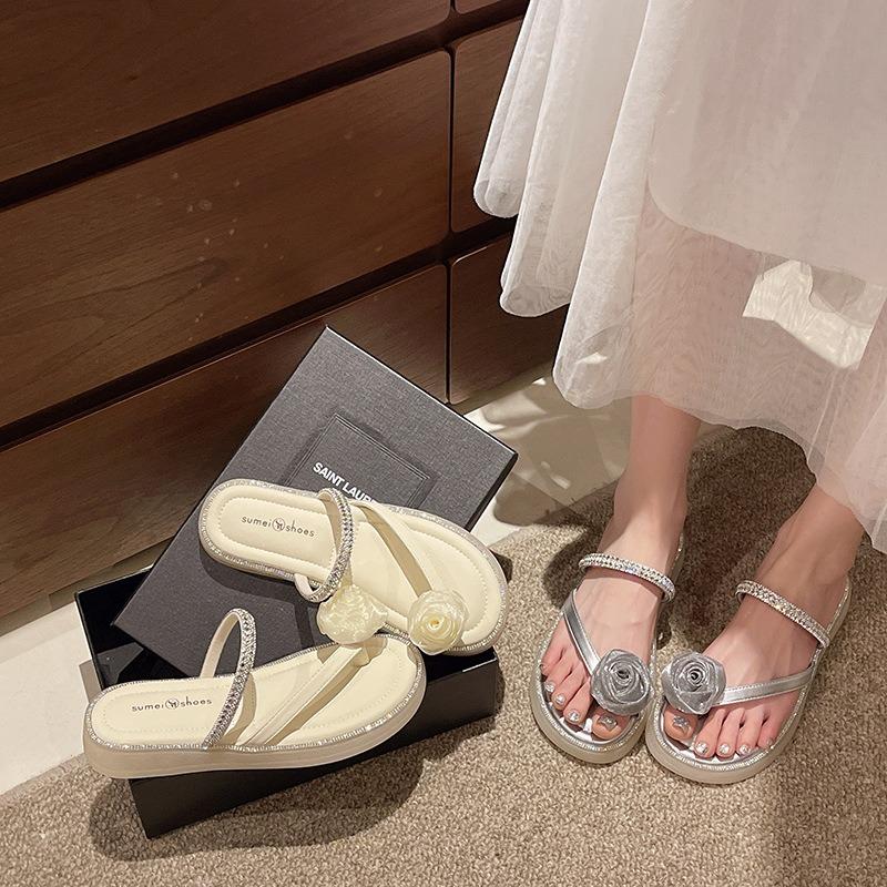 Slippers women's summer outer wear new fashion with skirt flower rhinestone cover toes beautiful sandals