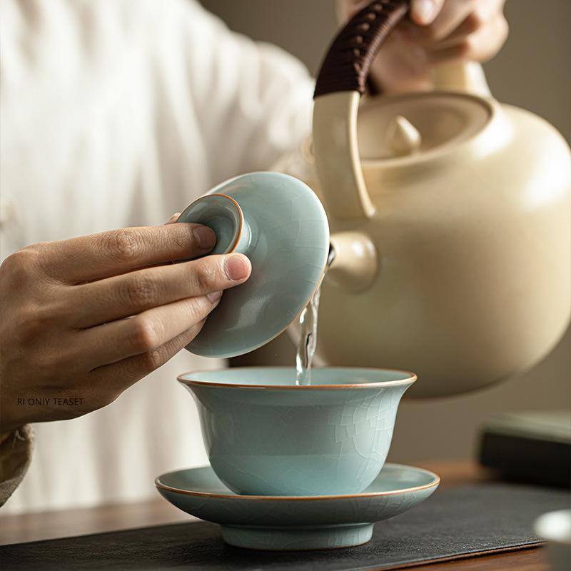 Tradiție Chineză Ceramică Ru Kiln Gaiwan Porțelan Făcut Manual Bol pentru Ceai Bol de Ceai Maestrul Bol de Ceai de Casă Ustensile de Ceai pentru Călătorie 135ml