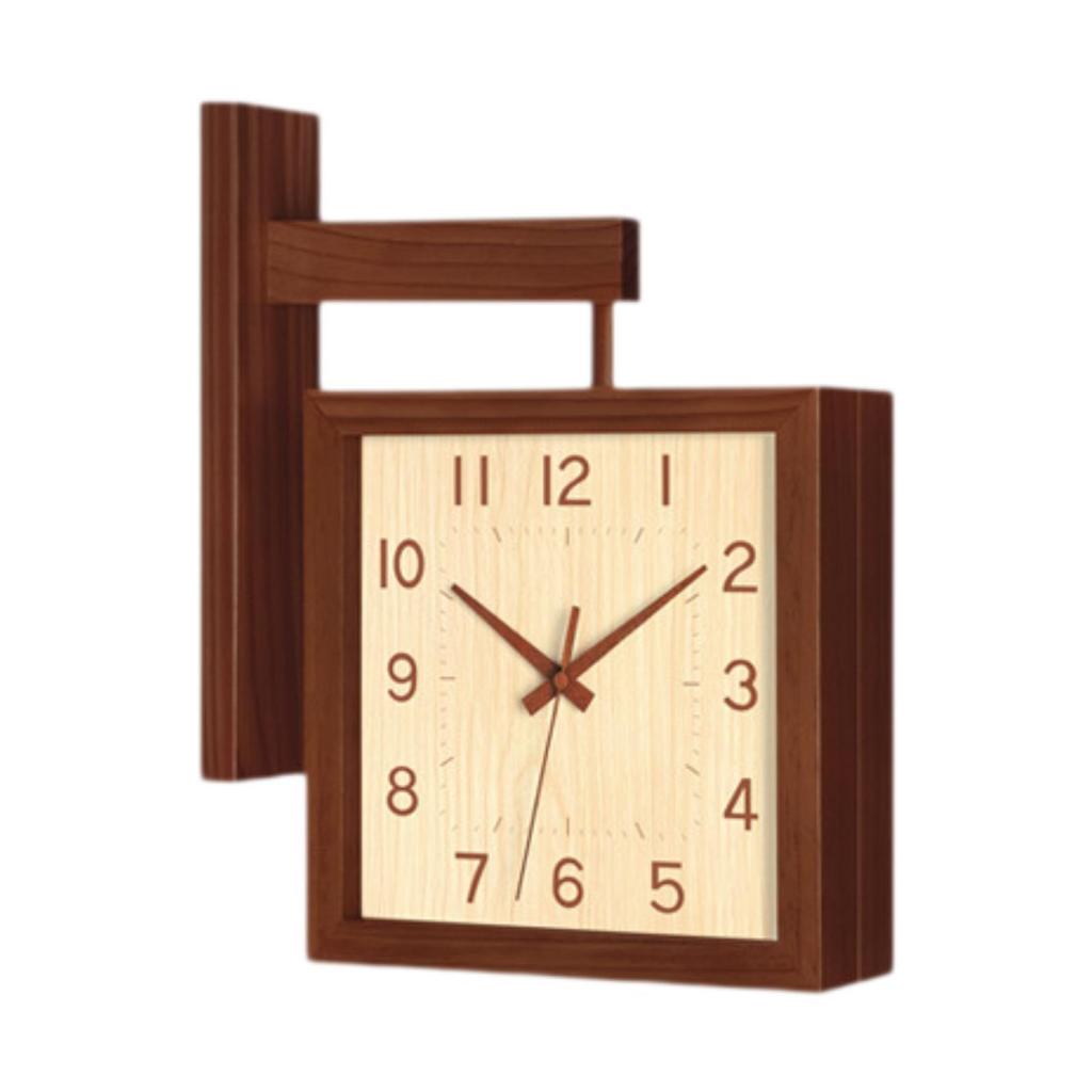 Holz Quadratische Uhr, Modern Kreatives Design Tickenlos Doppelseitige Uhr, Wanduhr für Hotel