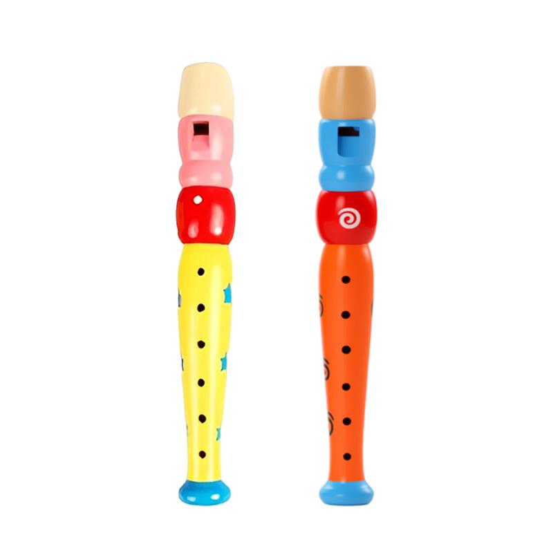 2pcs 6-hole Wooden Flute Colorful Kids Educational Learning Musical Toys Children Music Instrument Trumpet Buglet Hooter TMZ