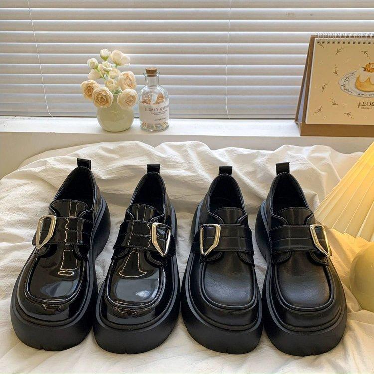 Muffin platform small leather shoes women's shoes new 2025 autumn black thick heel retro British style loafers jk single shoes