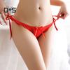 Women Thong Floral Embroidery Hollow Out Bow Decor See-through Lace Briefs Low Waist Elastic Wedding Night Bedroom Lady Underpants