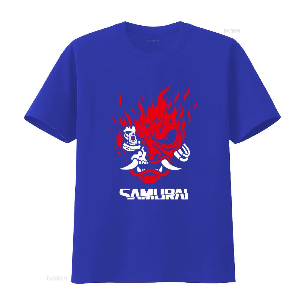 Samurai Japanese Style Gaming 2077 Art T Shirt Cool Flame Design vintage Washed designer clothes fashion Soft Unisex